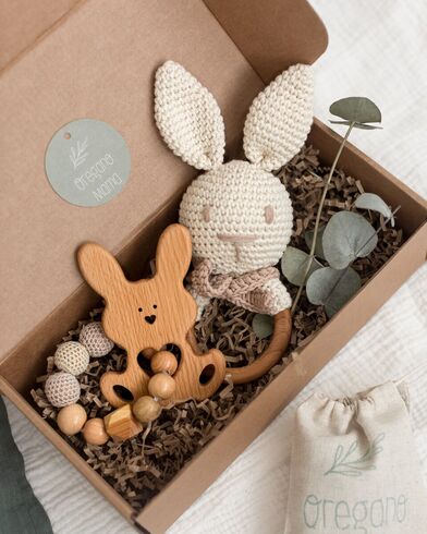Подарочный набор игрушек погремушек из натуральных материалов от Oregano Mama