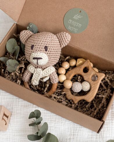 Подарок на рождение ребенка, на выписку из роддома, подарочный набор игрушек из натуральных материалов