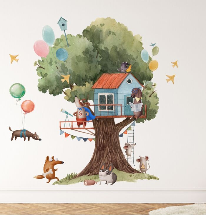 большие наклейки для детей собаки дерево дом